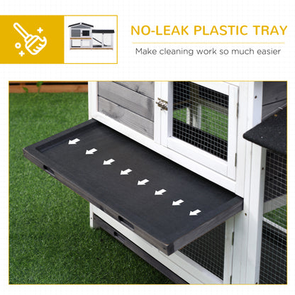 2-tier Wooden Rabbit Hutch w/ Ramp and Outdoor Run, Grey