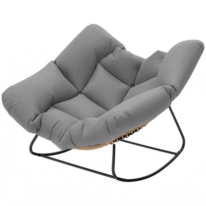 Indoor Outdoor Papasan Rocking Chair, Oversized Rocking Egg Chair with Cushion for Garden, Patio, Grey