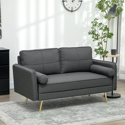 56" Loveseat Sofa for Bedroom Upholstered 2 Seater Couch with Back Cushions and Pillows, Dark Grey