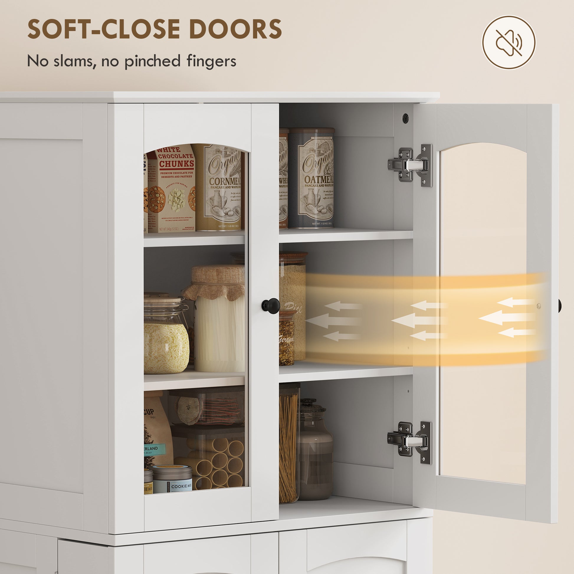 64" Tall Kitchen Pantry Cabinet, Kitchen Cabinet with Soft-Close Acrylic Doors, 10 Shelves, 8 Door Racks, White
