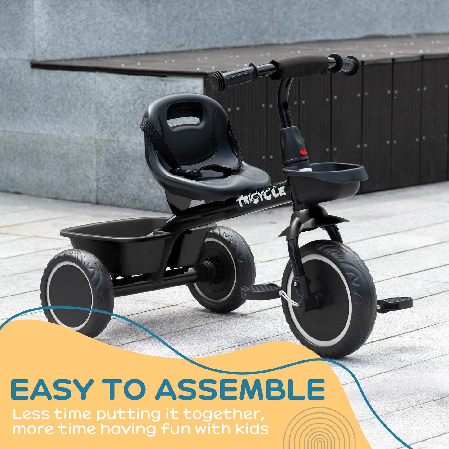 Qaba Tricycle for 2-5 Years Old, Toddler Bike with Adjustable Seat, Black