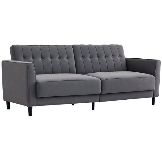 Convertible Bed with Couch, Button Tufted Fabric Sofa Bed with Adjustable Back for Living Room, Charcoal Grey
