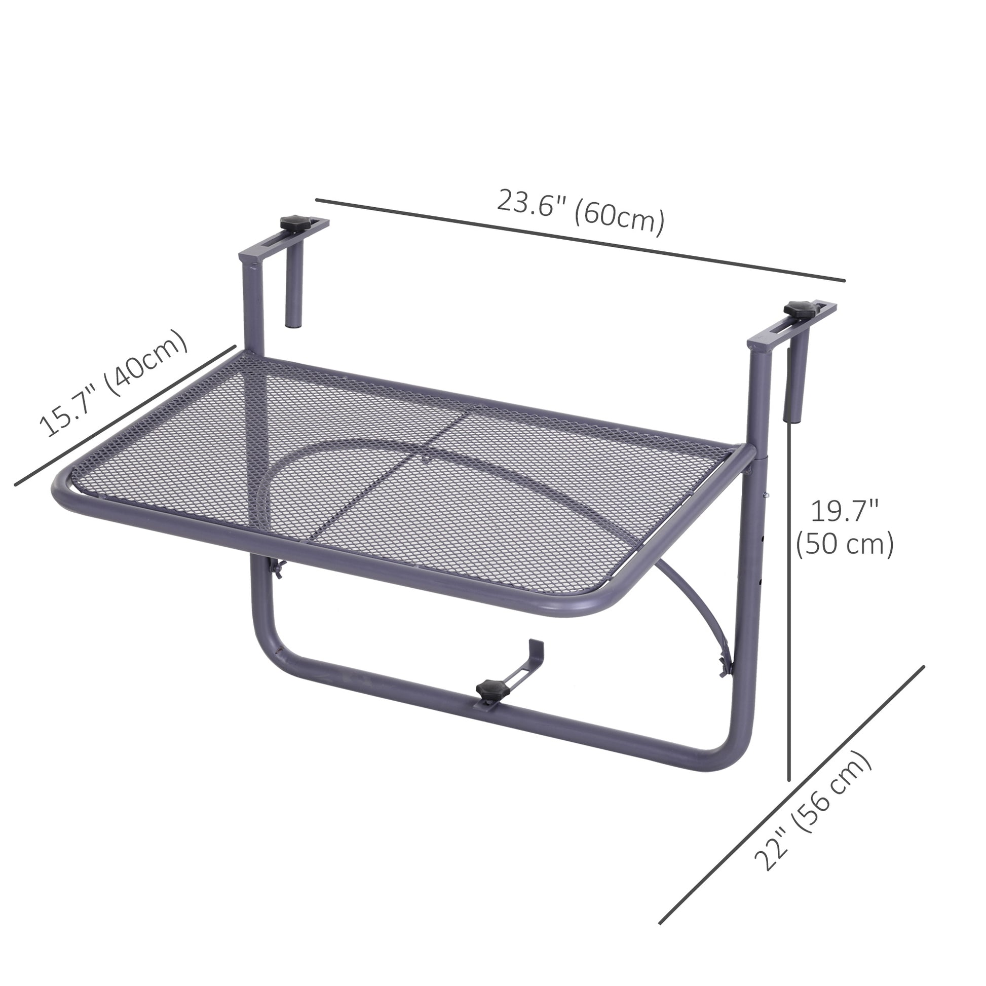 Adjustable Balcony Hanging Railing Table, Metal Mounting Mini Wall Desk Storage Rack, Outdoor Flower Stand Serving Table Rectangle, Grey