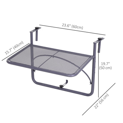 Adjustable Balcony Hanging Railing Table, Metal Mounting Mini Wall Desk Storage Rack, Outdoor Flower Stand Serving Table Rectangle, Grey