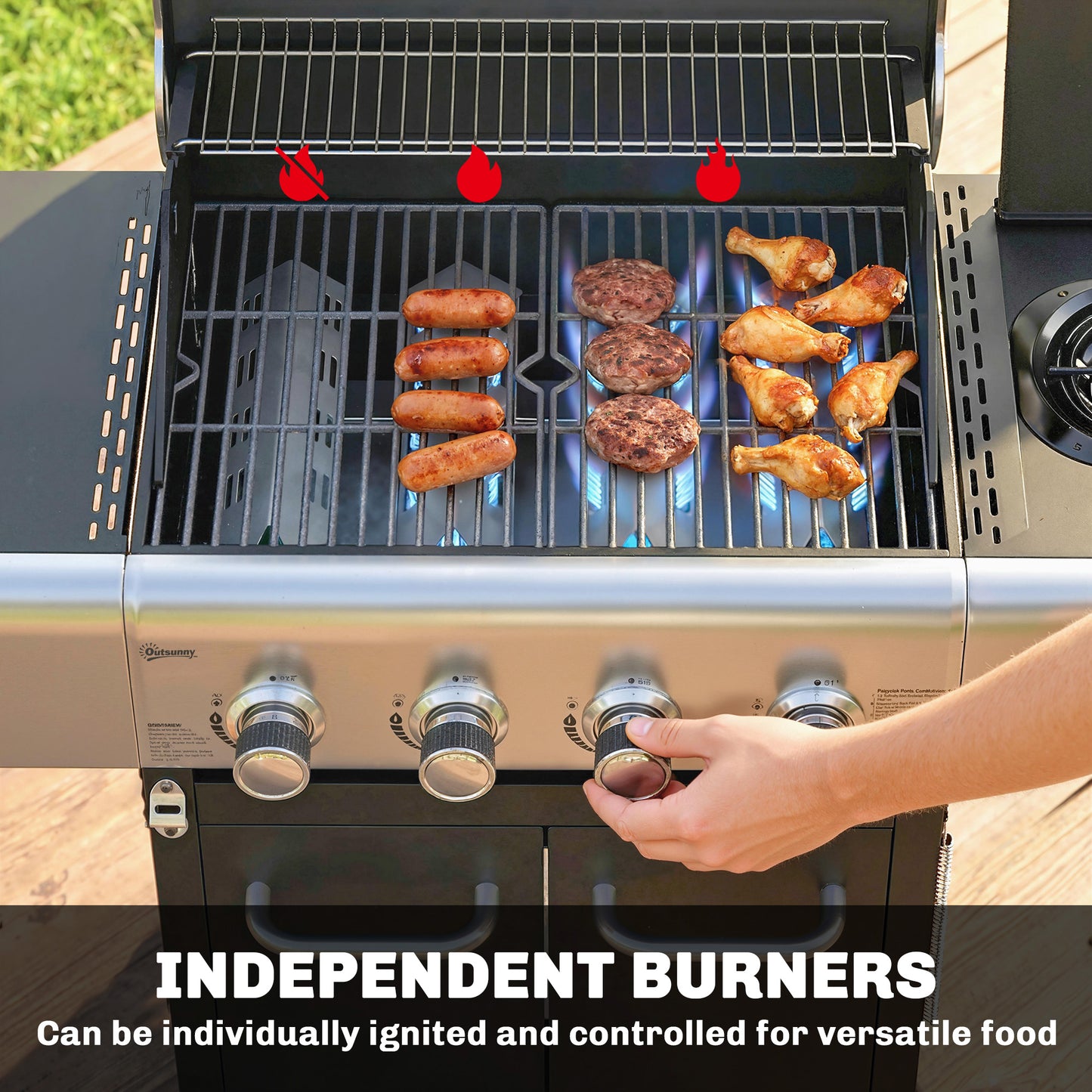 4 Burner Propane Gas Grill with Side Burner, 53,000 BTU BBQ Grill with Cast Iron Grates, Wheels, Warming Rack, Cabinet