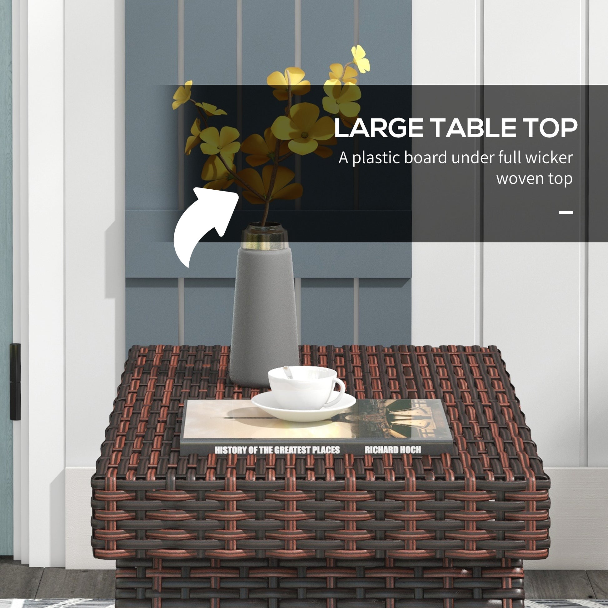 Outdoor Rattan Foldable End Table, Metal Frame Patio Wicker Table, Coffee Table Side Table for Poolside, Lawn, Garden, Brown