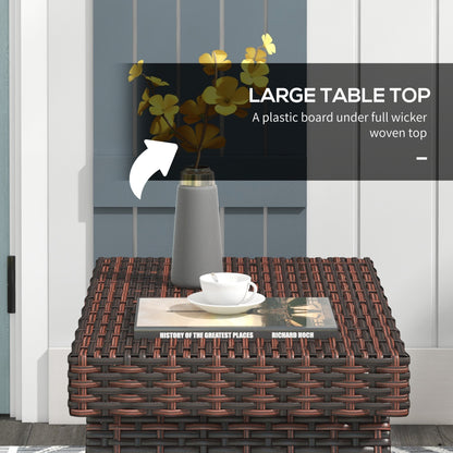 Outdoor Rattan Foldable End Table, Metal Frame Patio Wicker Table, Coffee Table Side Table for Poolside, Lawn, Garden, Brown
