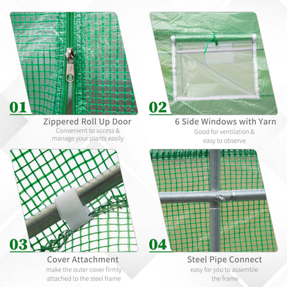 15' x 6.6' x 6.6' Walk-in Tunnel Greenhouse Garden Plant Seed Growing Warm House Outdoor Hot House w/ Roll Up Door, Windows, PE Cover Green