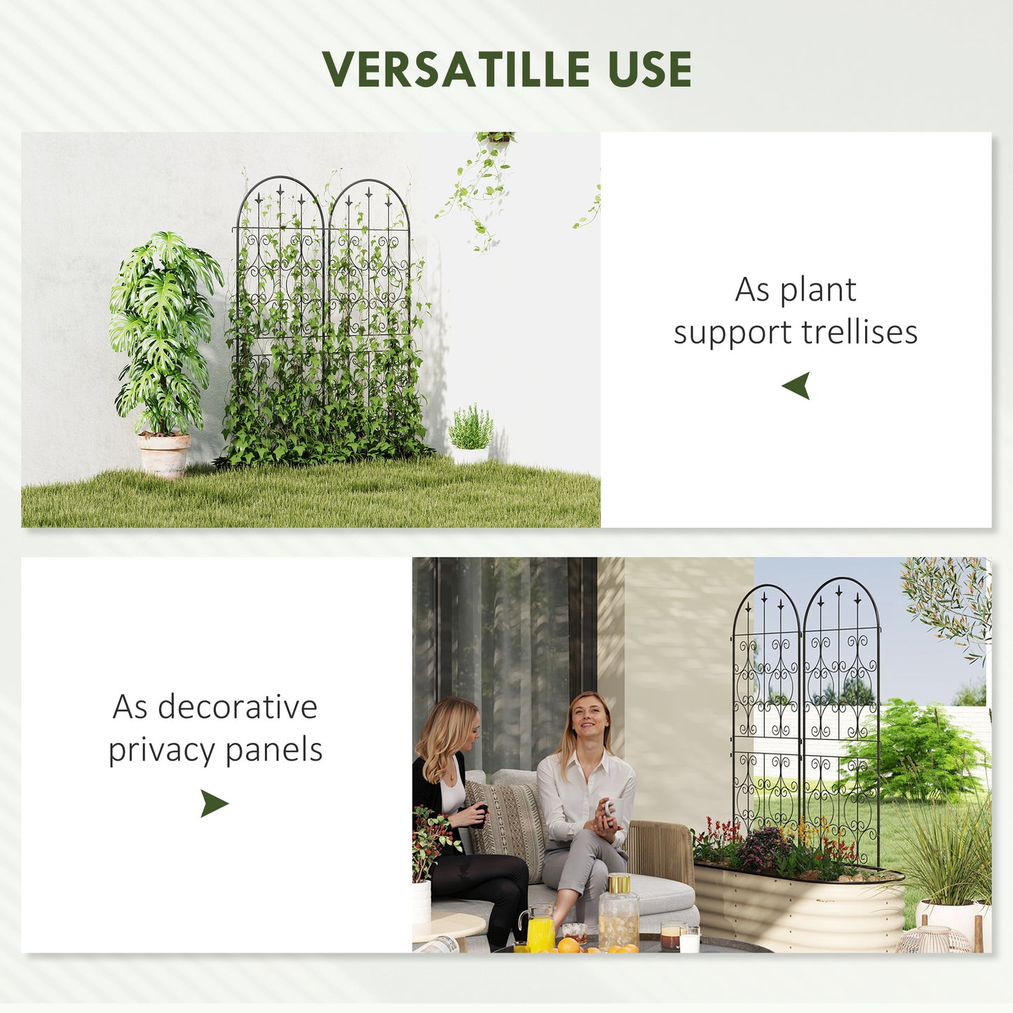 Set of 2 Metal Garden Trellis, Decorative Trellis Panels, Scrollwork Design, 150 x 50 cm, Black