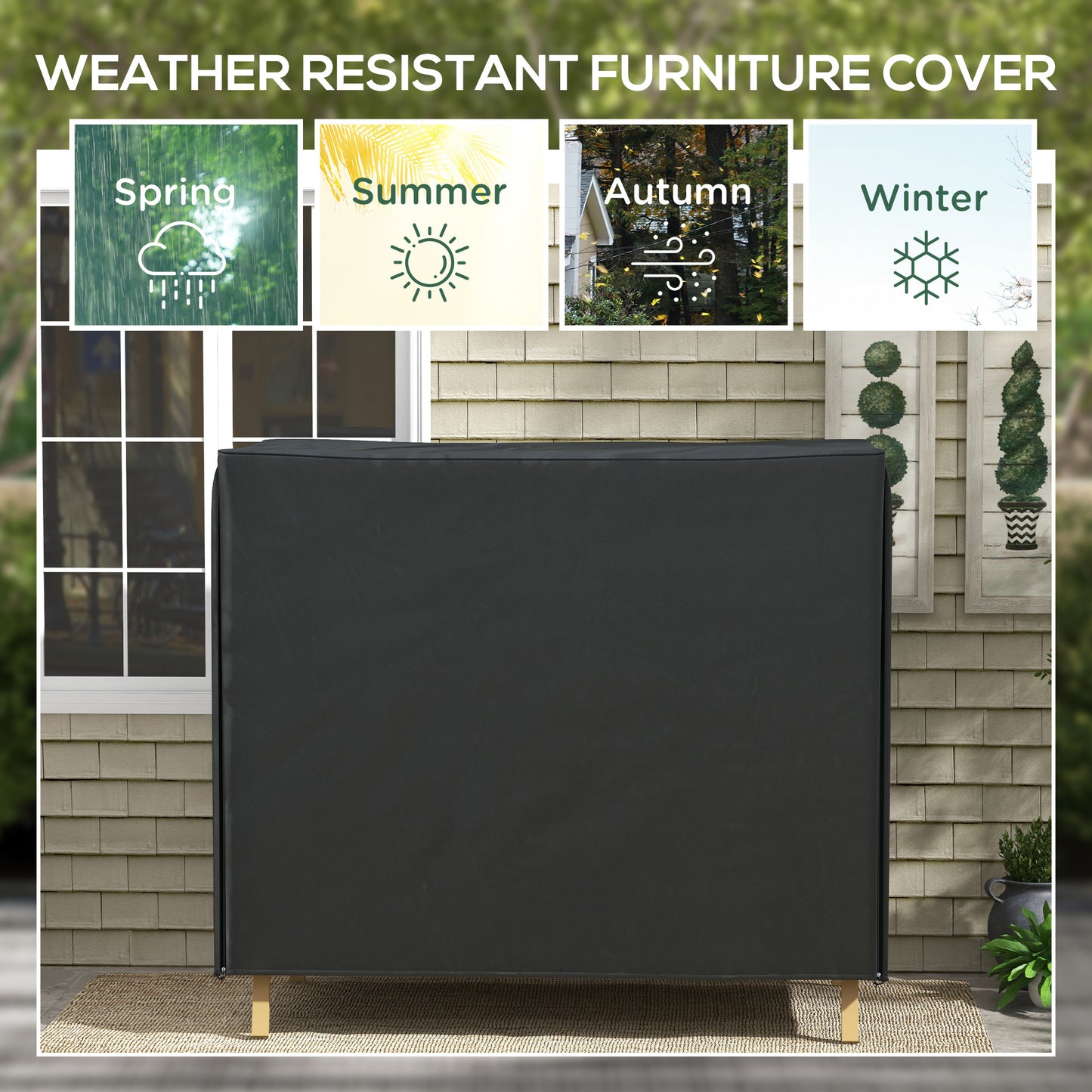 3 Seater Garden Swing Cover, Waterproof 420D Outdoor Swing Bench Cover with Zip, Windproof and Anti-UV, Black