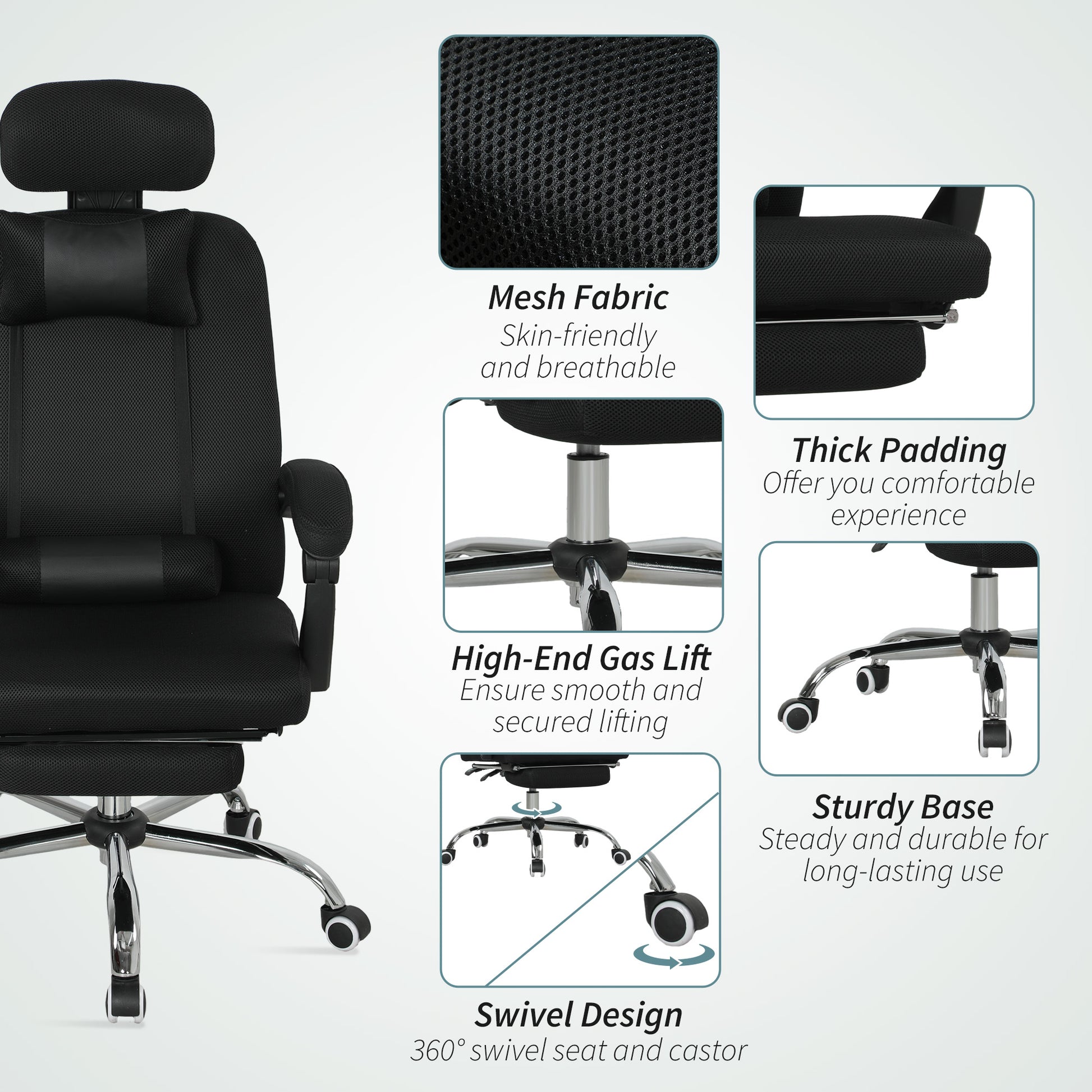 Ergonomic Executive High Back Office Chair with Footrest, Lumbar Support, Black