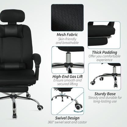 Ergonomic Executive High Back Office Chair with Footrest, Lumbar Support, Black