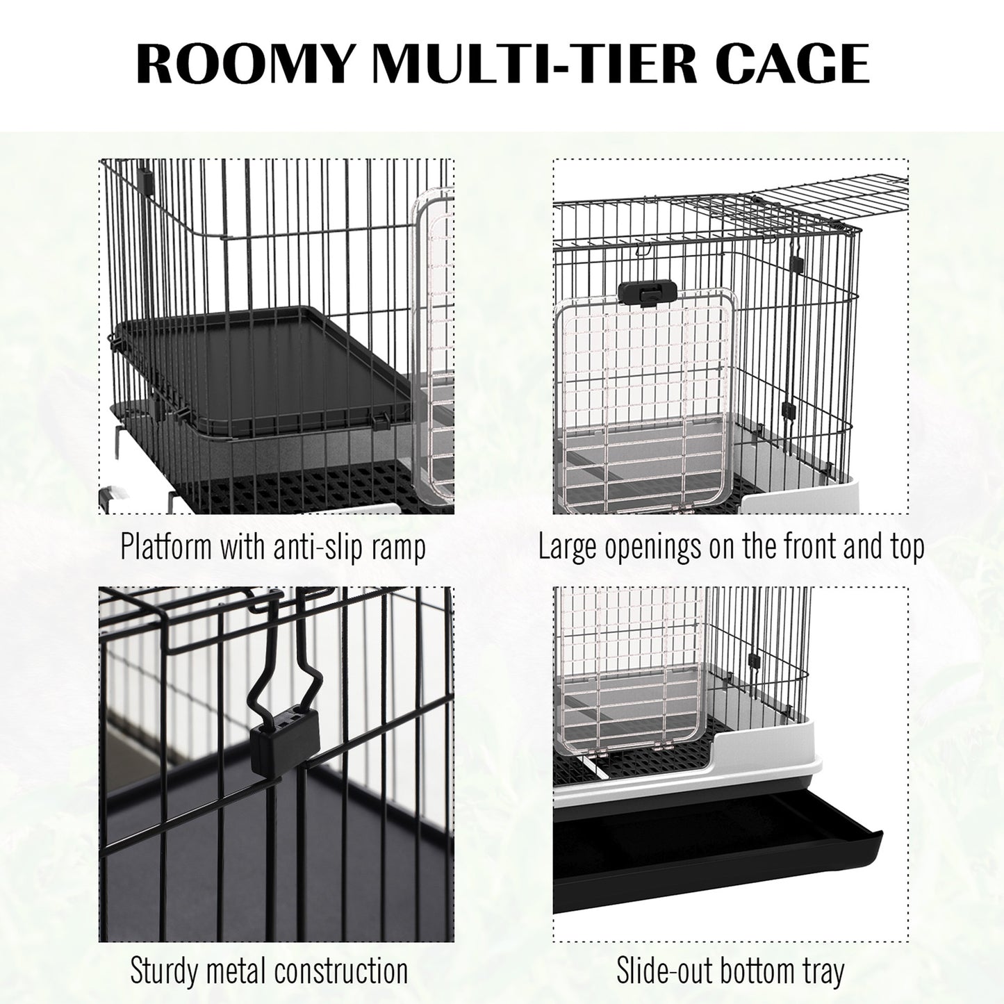 28"H Guinea Pig Cage, 2-Level Rabbit Cage for Ferret, Chinchilla, Hedghog, Bunny, Small Animal Habitat with Wheels, Slide-out Tray, Ramp, Black
