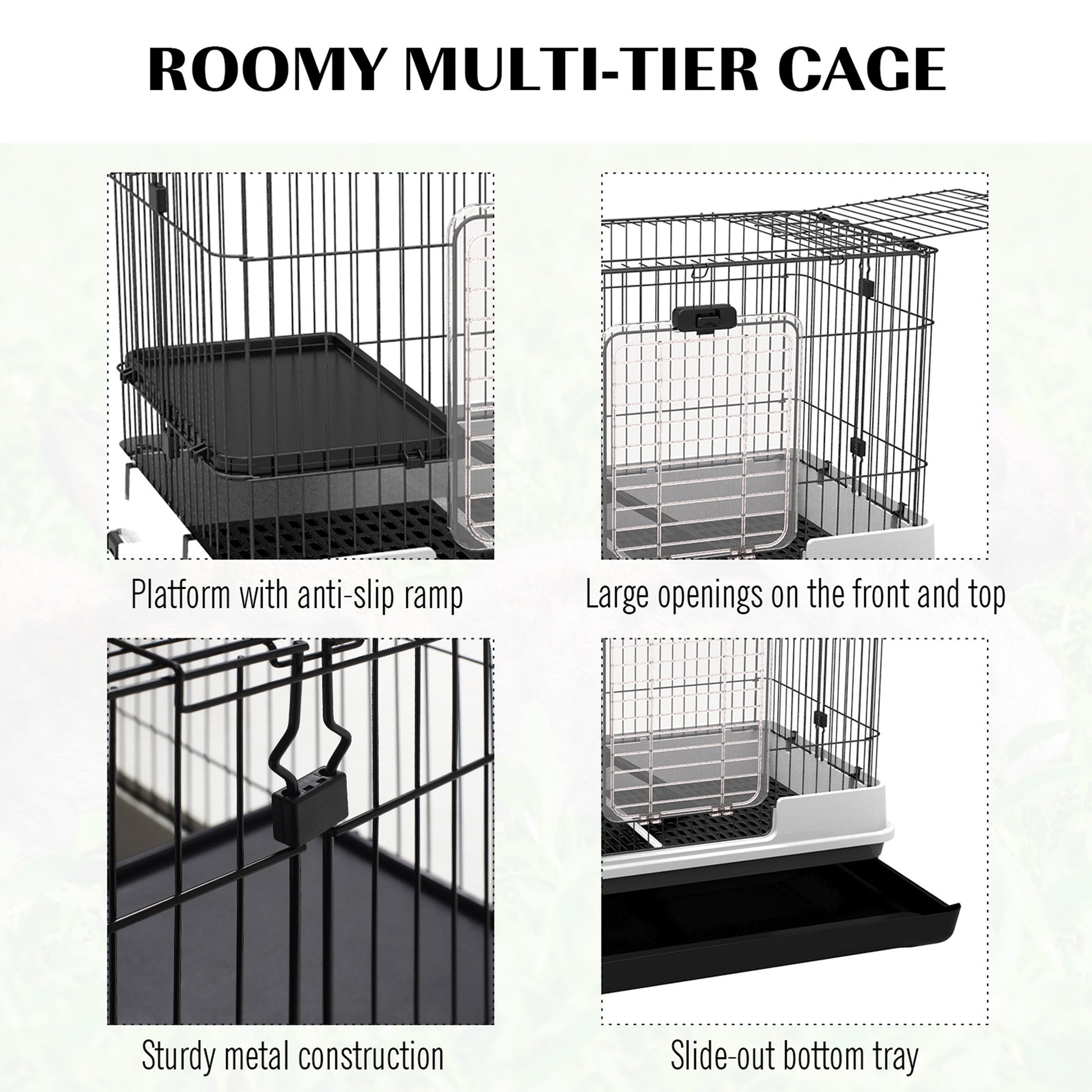 28"H Guinea Pig Cage, 2-Level Rabbit Cage for Ferret, Chinchilla, Hedghog, Bunny, Small Animal Habitat with Wheels, Slide-out Tray, Ramp, Black