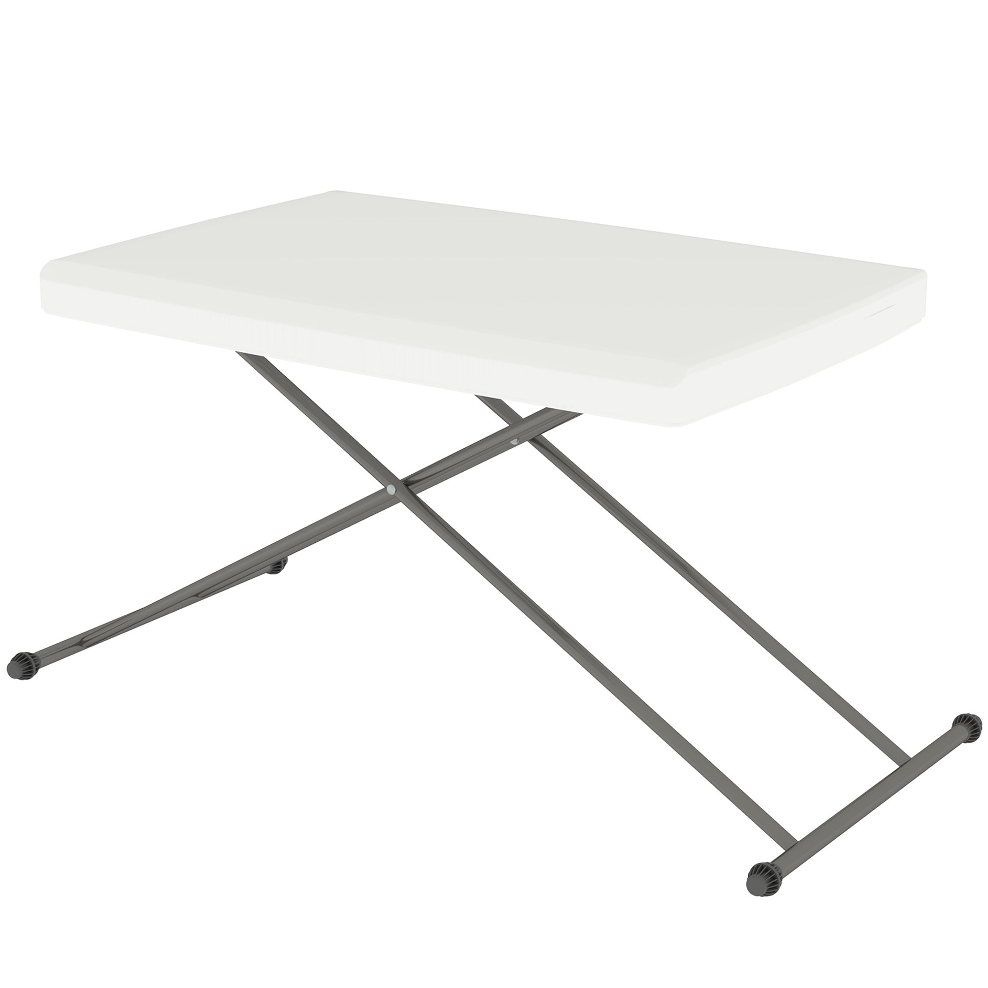 Folding Outdoor Patio Table, 3-Level Adjustable Camping Table Picnic Table with HDPE Top, Steel Legs, White