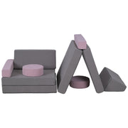 Qaba 12-Piece Modular Kids Play Couch Building Fort for Playroom Bedroom, Convertible Kids Sofa, Grey