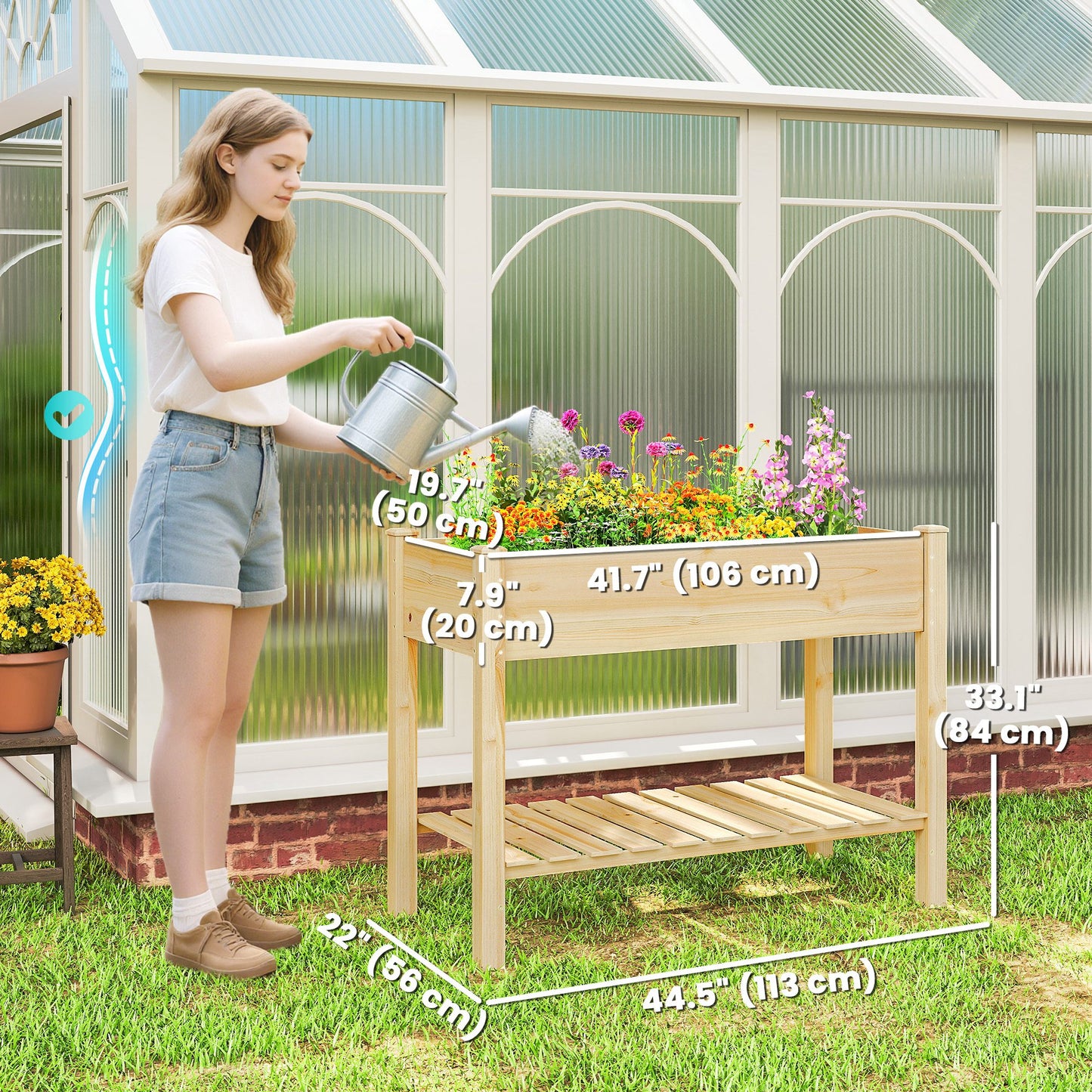Elevated Planter Box with Legs and Storage Shelf, Raised Garden Bed, Elevated Wooden Planter Box, Natural