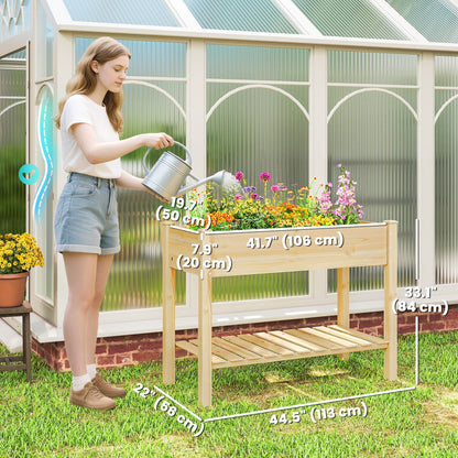 Elevated Planter Box with Legs and Storage Shelf, Raised Garden Bed, Elevated Wooden Planter Box, Natural