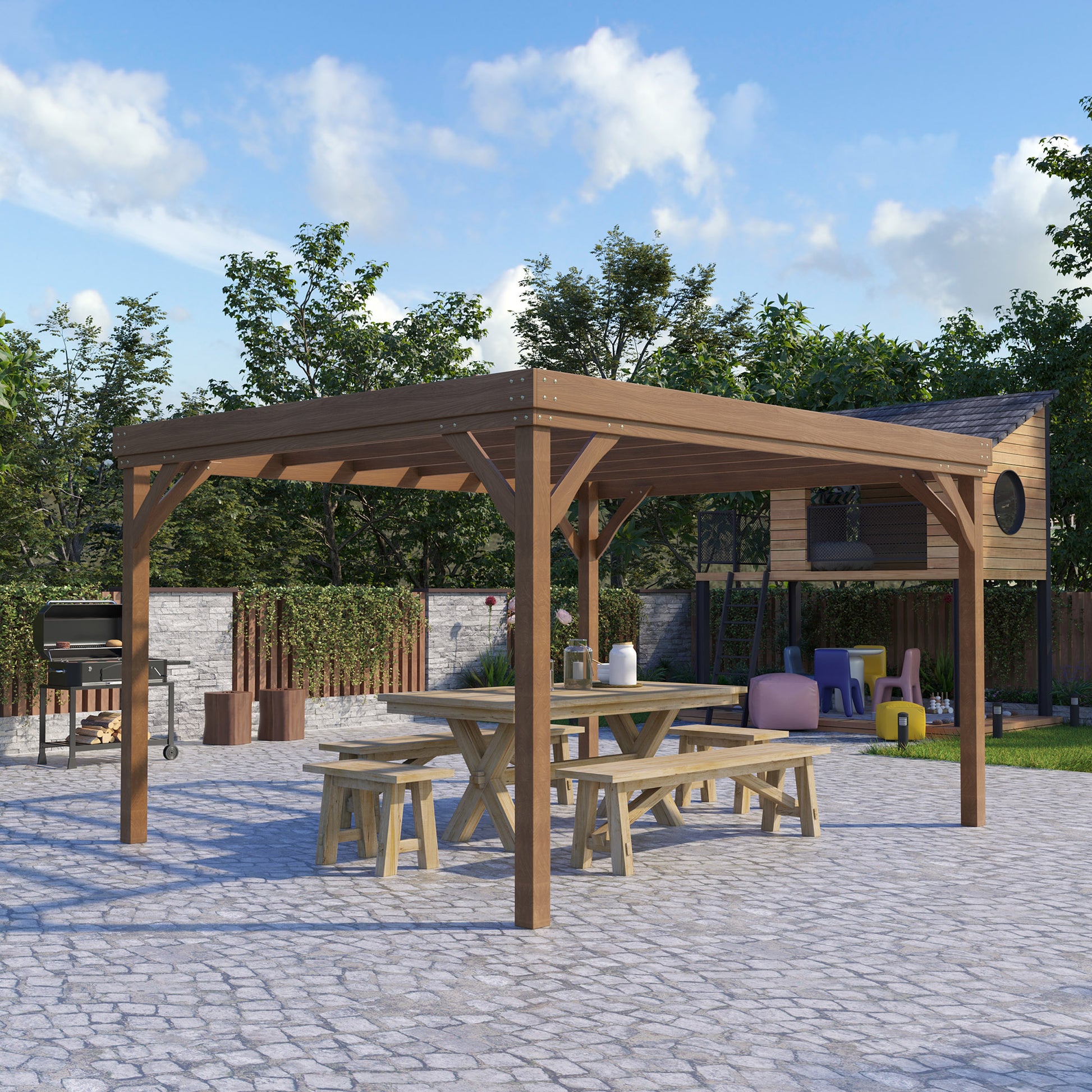 10' x 12' Wood Pergola, Outdoor Gazebo Grape Trellis for Climbing Plant Support, Garden, Patio, Backyard, Deck, Brown