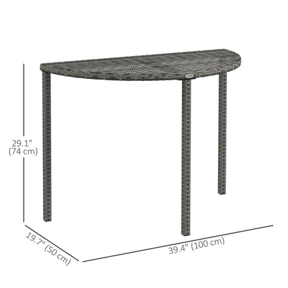 Half Round Side Table, PE Rattan Coffee Table with Metal Frame for Patio, Garden, Balcony, Grey