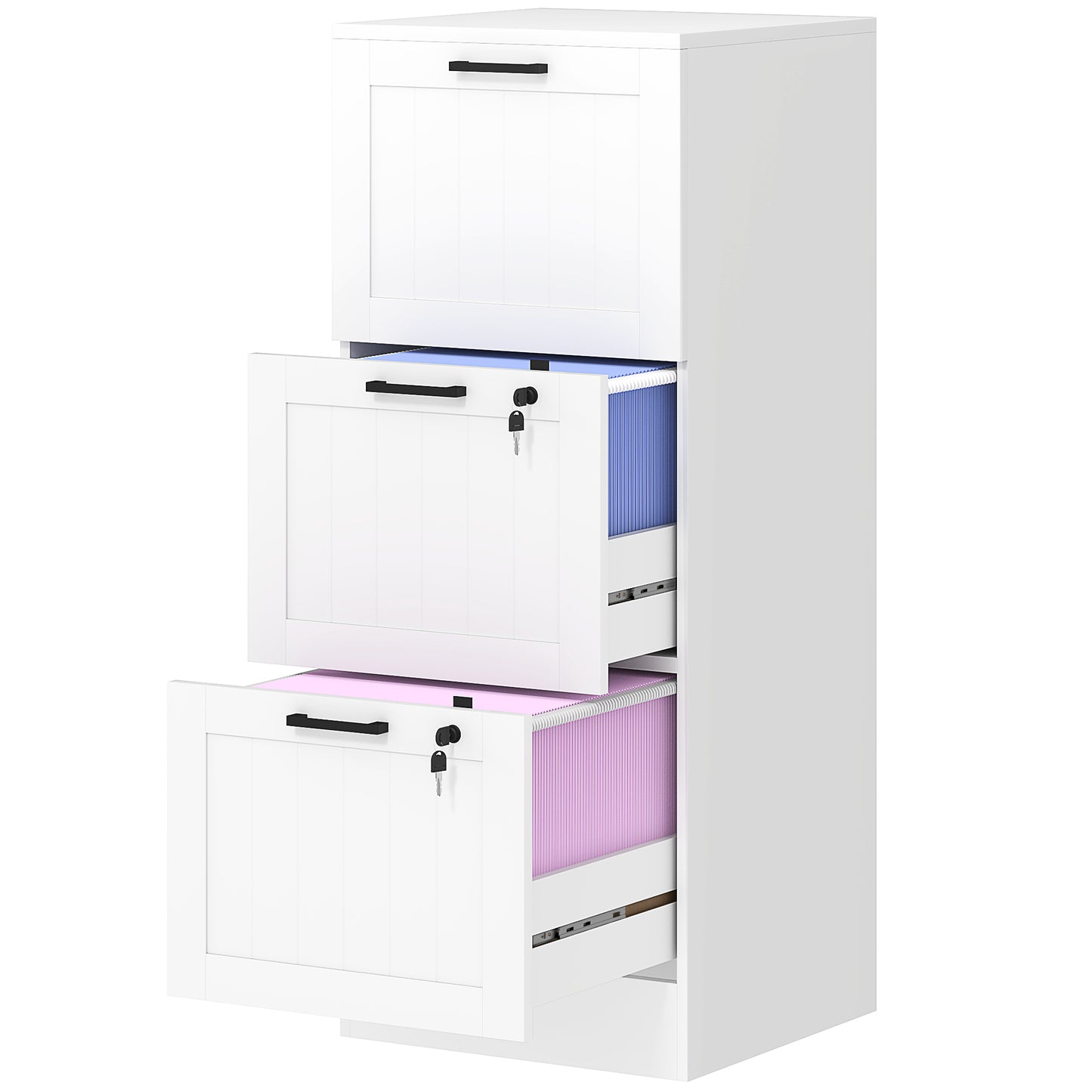 3 Drawer Filing Cabinet with Lock, Office Storage Cabinet with Adjustable Hanging Bars for A4 Letter Size Files, White