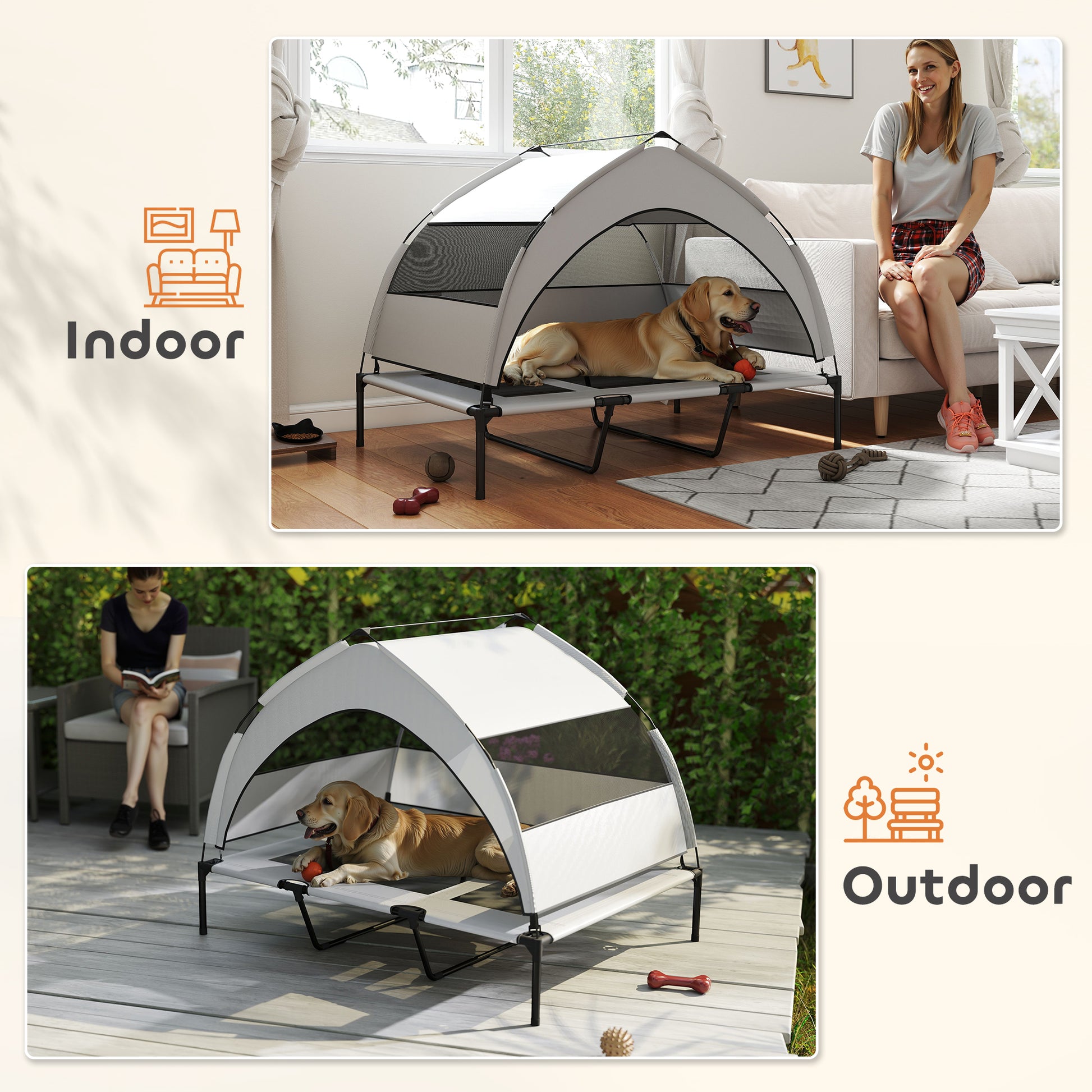 Elevated Dog Bed with Removable Canopy, Portable Outside Raised Pet Cot, Storage Bag, 48" x 36" x 37"