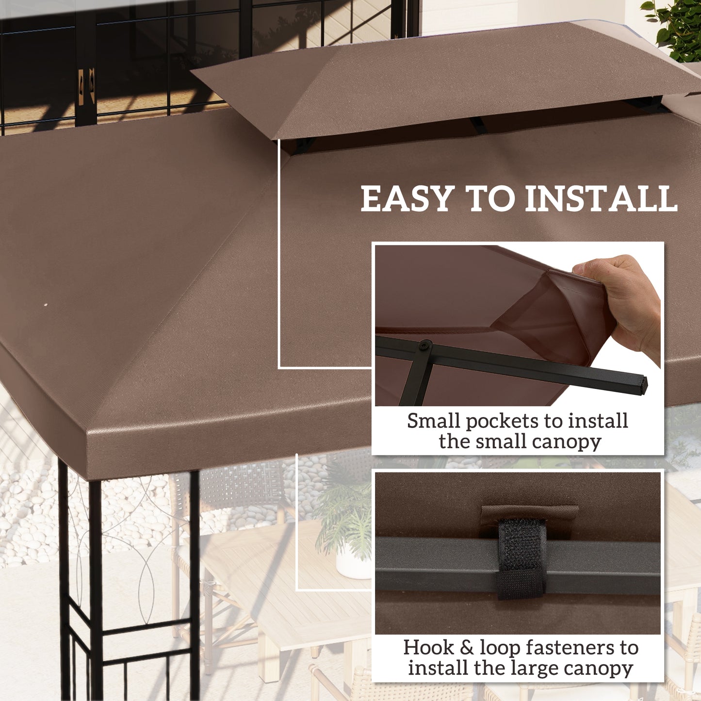 13' x 10' Gazebo Replacement Canopy, 2 Tier Top Roof Garden Pavilion UV Cover, Brown (TOP ONLY)