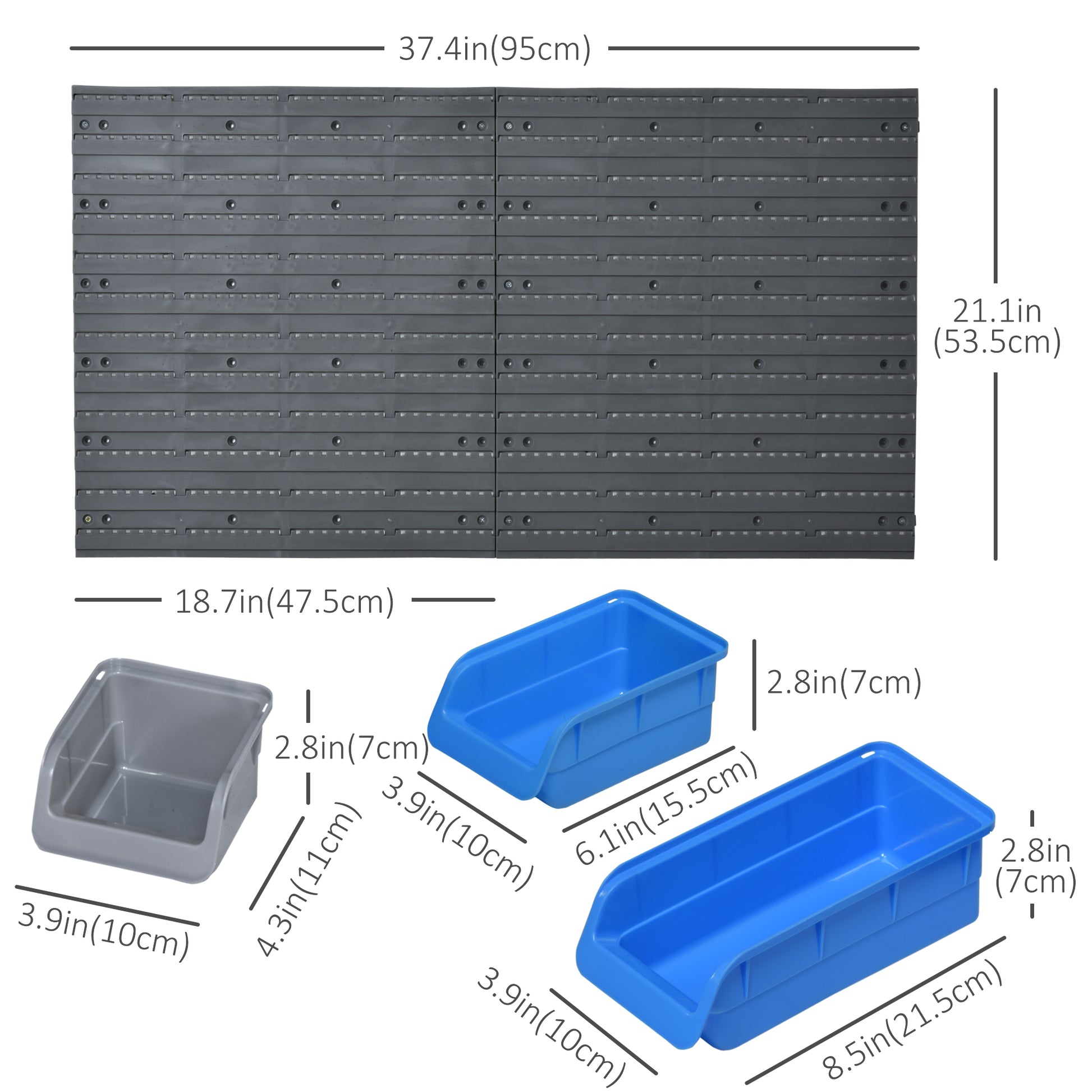 44PC Wall Mounted Storage Bins Parts Rack Kit with 2 Colour Parts, Hardware Screw Tool Organizer with Storage Bins, Pegboard and Hooks, Garage Plastic Organizer, Blue