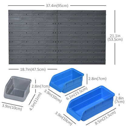44PC Wall Mounted Storage Bins Parts Rack Kit with 2 Colour Parts, Hardware Screw Tool Organizer with Storage Bins, Pegboard and Hooks, Garage Plastic Organizer, Blue
