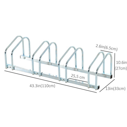 Soozier 4-Bike Bicycle Floor Parking Rack Cycling Storage Stand Garage Organizer for Indoor and Outdoor Use Silver