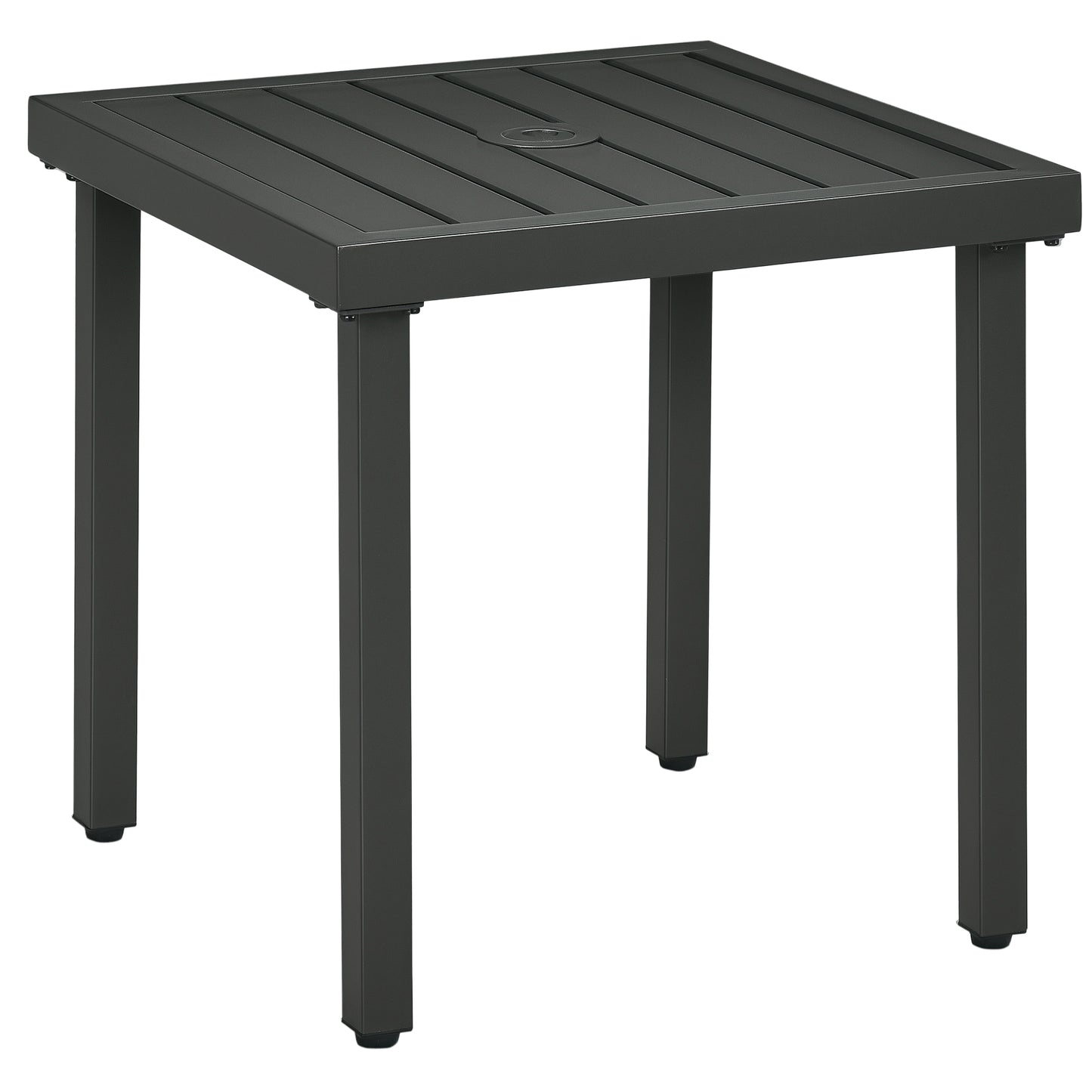 Outdoor Side Table, Patio End Table with Umbrella Hole, Small Coffee Table with Steel Frame for Balcony, Gray