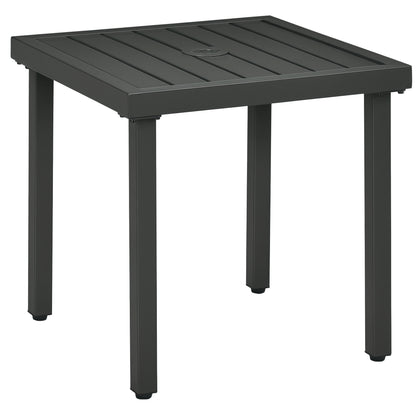 Outdoor Side Table, Patio End Table with Umbrella Hole, Small Coffee Table with Steel Frame for Balcony, Gray