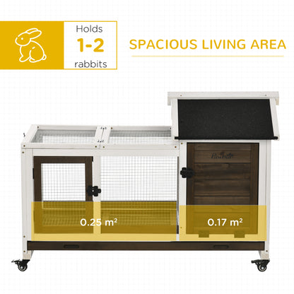 Rabbit Cage with Wheels, Ramp, Run, Tray for Indoor Outdoor, Suitable for Rabbit, Guinea Pig, Coffee
