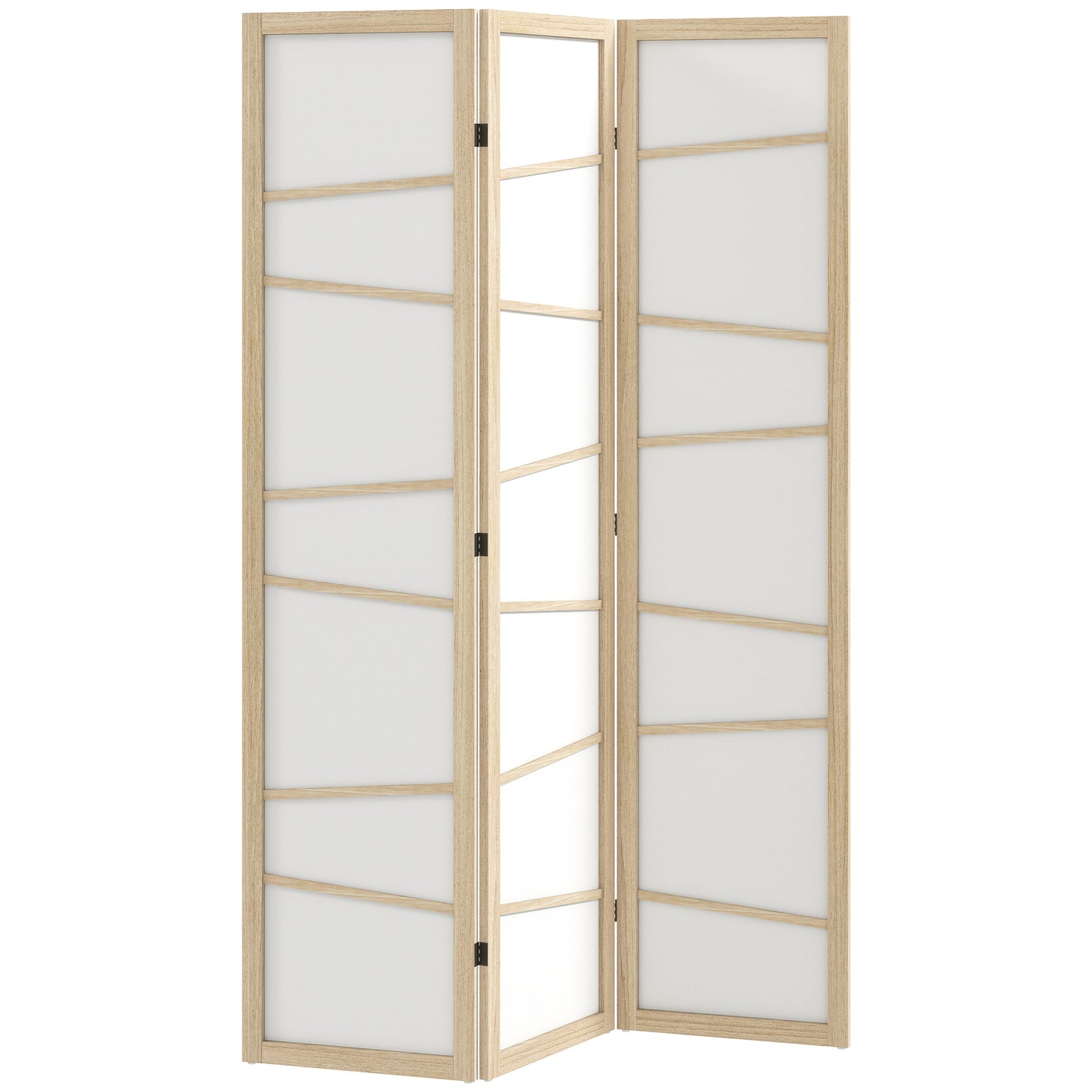 66.9" Folding Room Divider, 3 Panel Wall Partition with Wood Frame for Bedroom, Home Office, Natural Wood