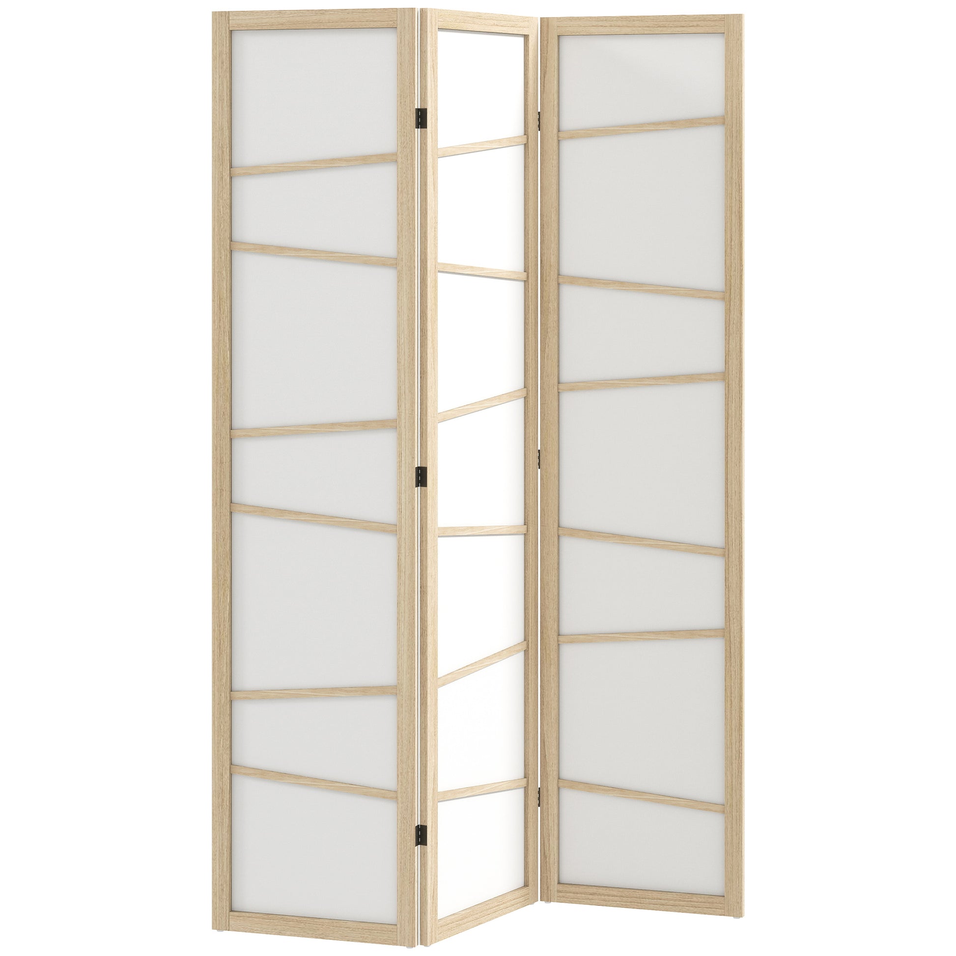 66.9" Folding Room Divider, 3 Panel Wall Partition with Wood Frame for Bedroom, Home Office, Natural Wood