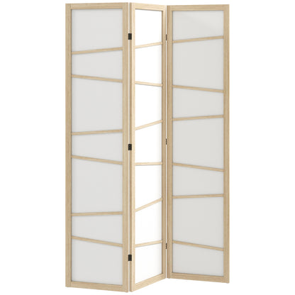 66.9" Folding Room Divider, 3 Panel Wall Partition with Wood Frame for Bedroom, Home Office, Natural Wood