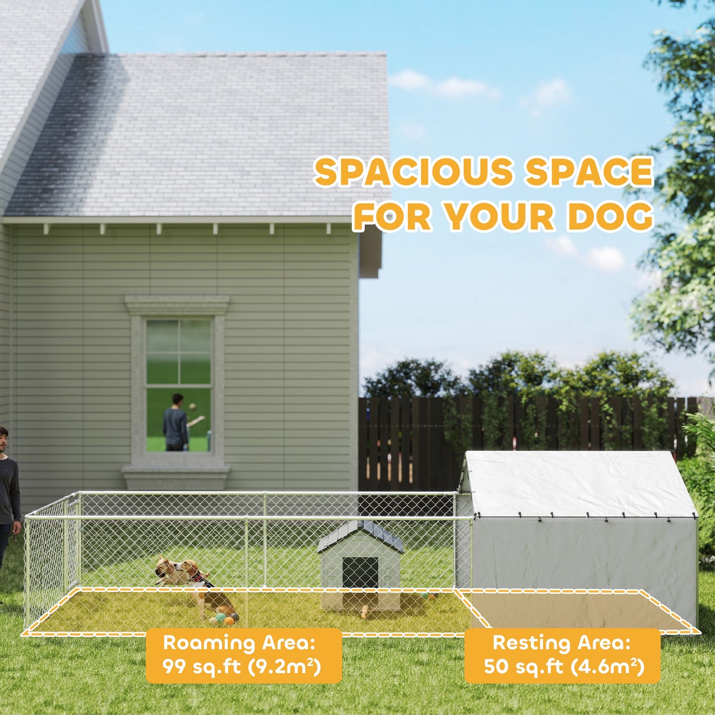 Galvanized Steel Dog Kennel Outdoor with Waterproof & UV-Resistant Cover for Large Dogs, 19.7' x 7.5' x 4.9'