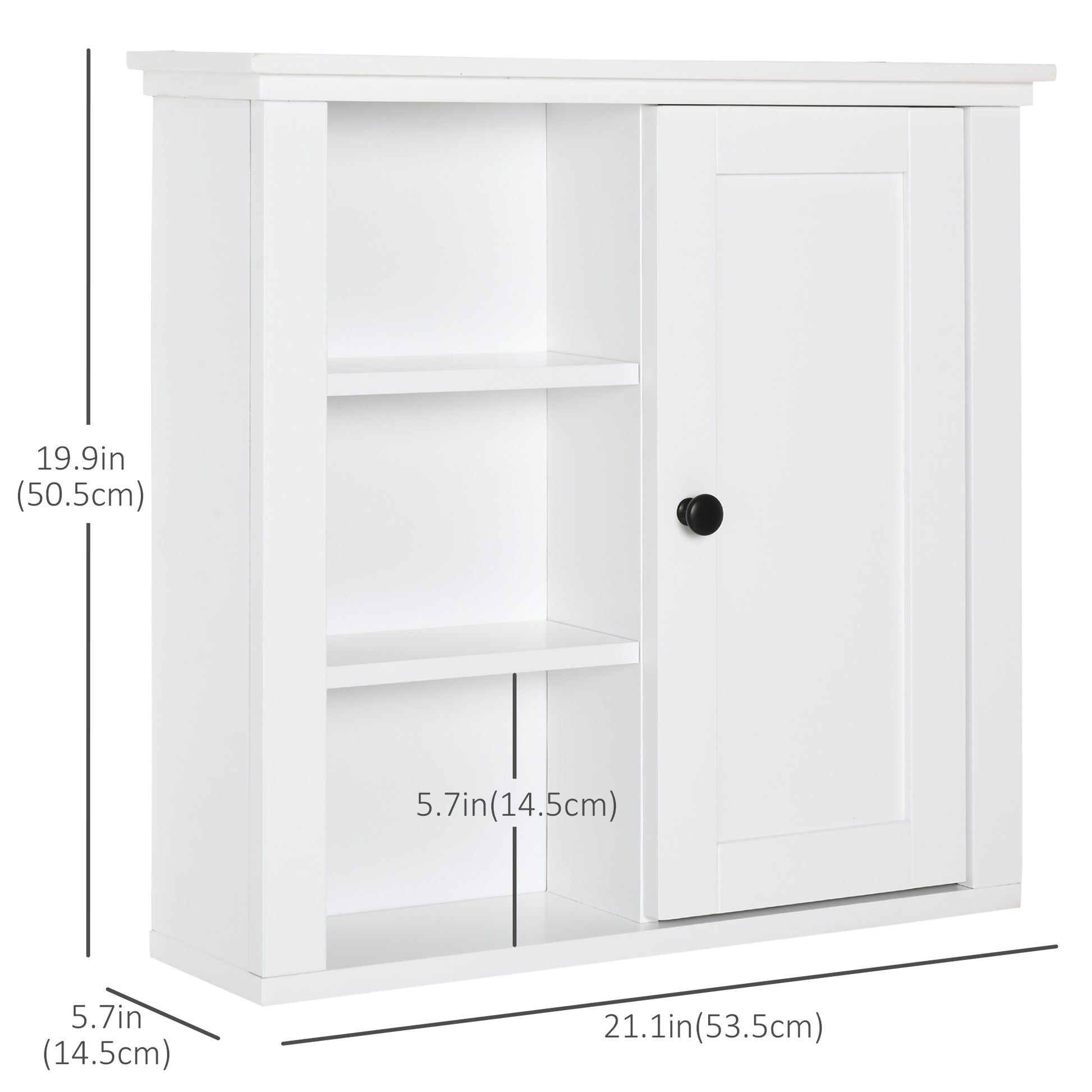 Bathroom Wall Cabinet, Wall Mounted Medicine Cabinet with 3 Open Shelves and Storage Cupboard for Laundry Room, White
