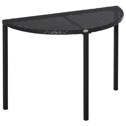 Half Round Side Table, PE Rattan Coffee Table with Metal Frame for Patio, Garden, Balcony, Black