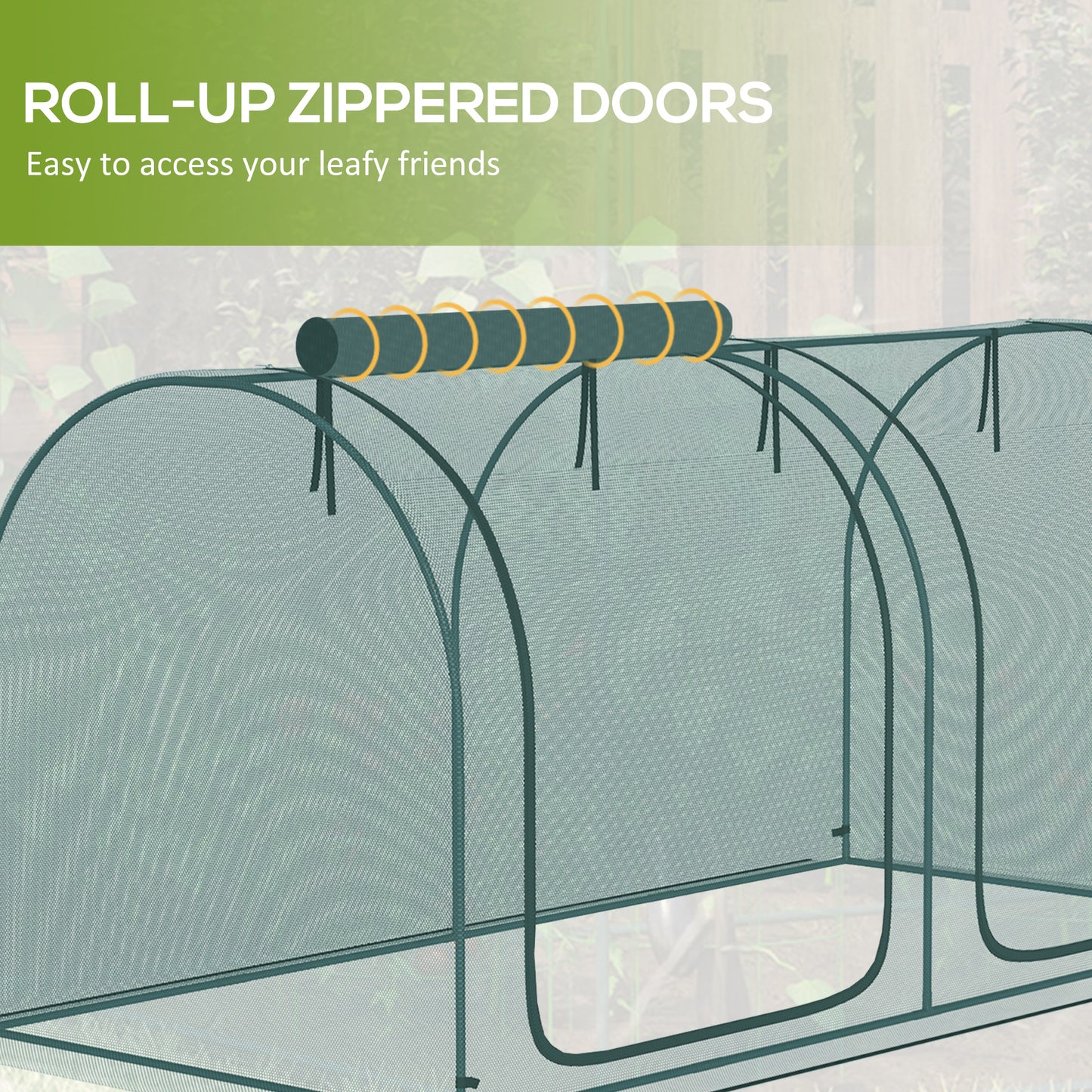 8' x 3' Crop Cage, Garden Plant Protector, with 3 Zippered Doors and 6 Ground Stakes, for Garden, Yard, Lawn Dark Green