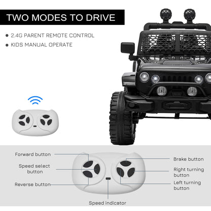 Aosom 12V Battery Powered Kids Ride On Car Off Road Truck Toy w/ Parent Remote, Black