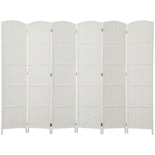 6ft Folding Room Divider, 6 Panel Wall Partition with Wooden Frame for Bedroom, Home Office, White