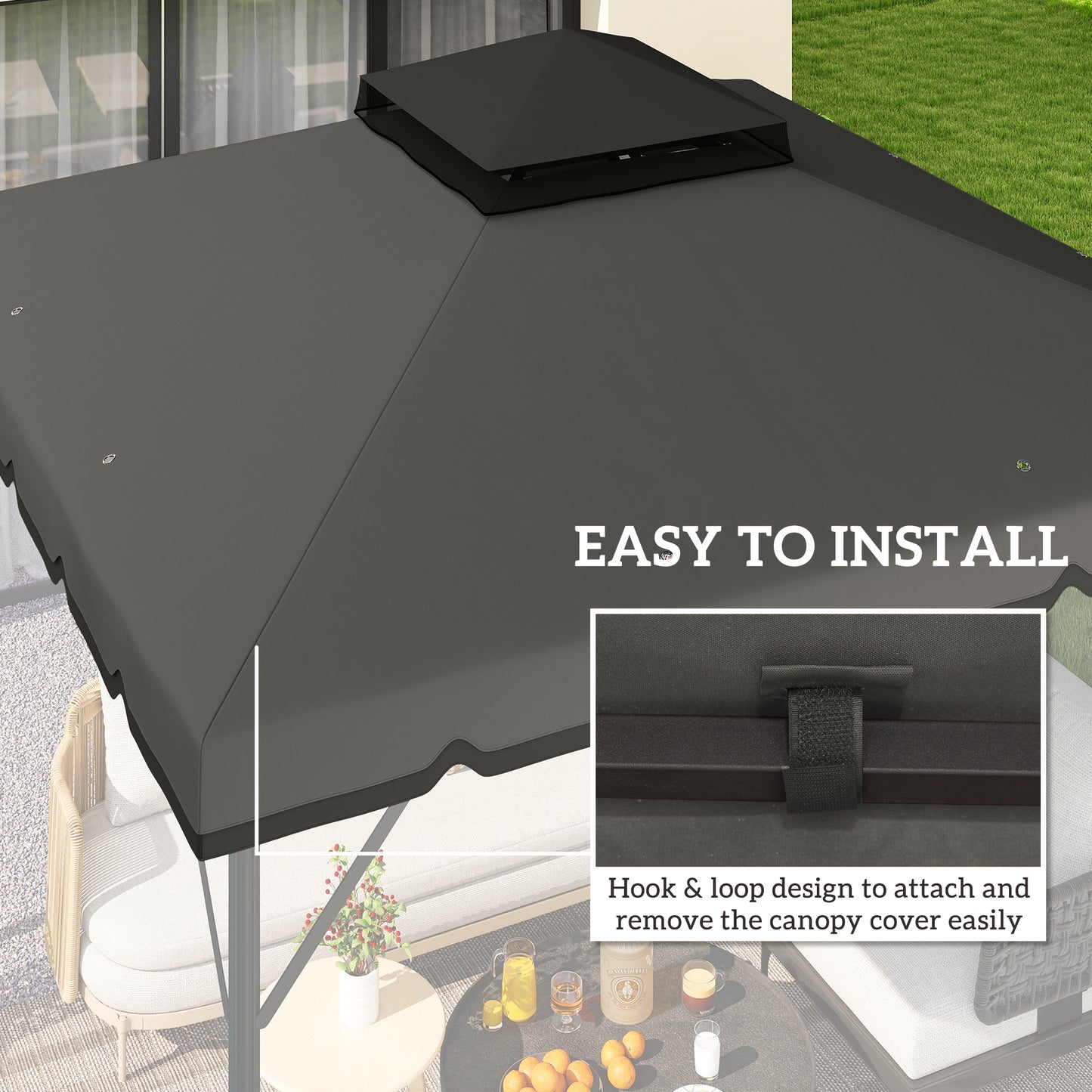10' x 10' Gazebo Canopy Replacement, Double-Tier Outdoor Gazebo Cover Top Roof, TOP ONLY, Light Grey/Dark Grey
