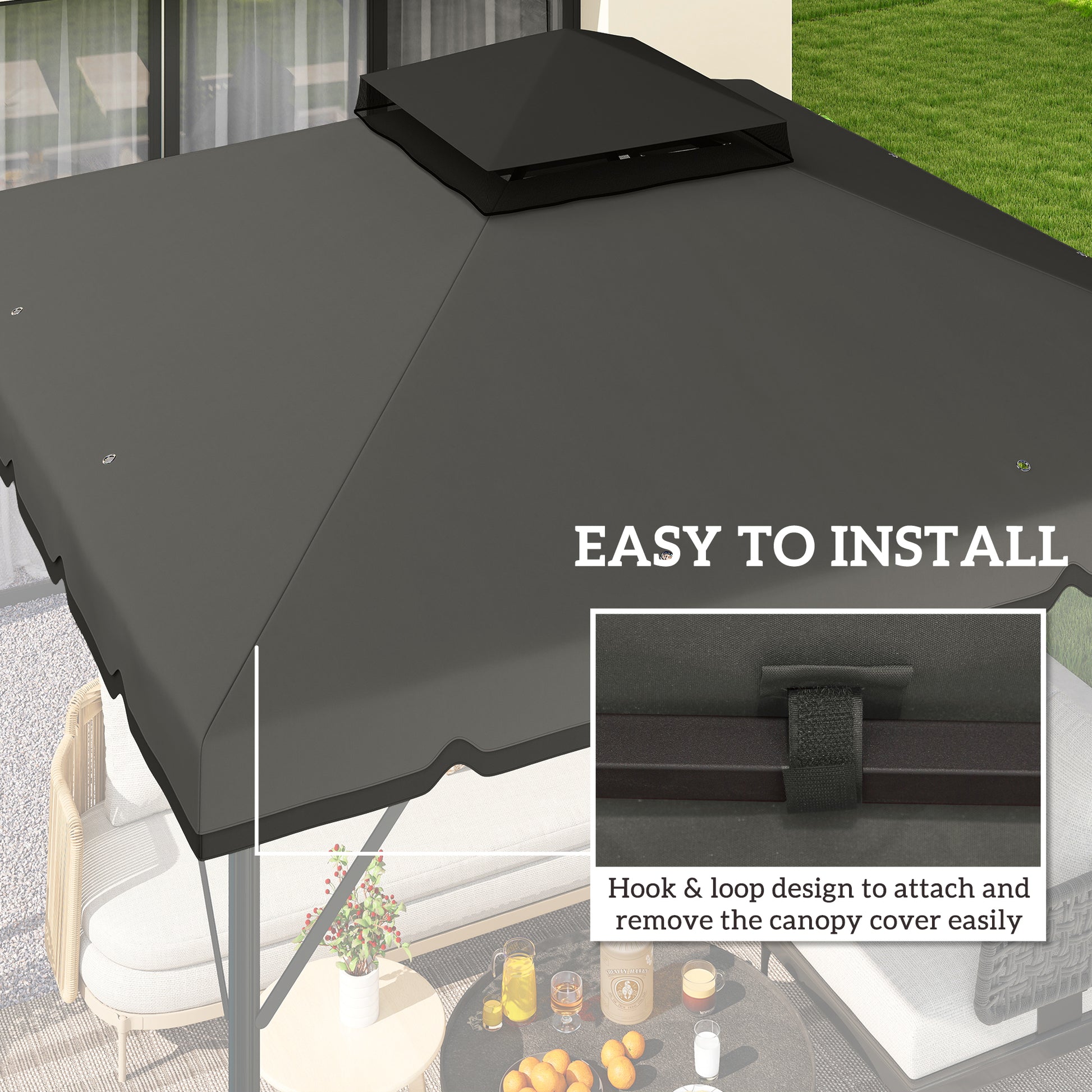10' x 10' Gazebo Canopy Replacement, Double-Tier Outdoor Gazebo Cover Top Roof, TOP ONLY, Light Grey/Dark Grey