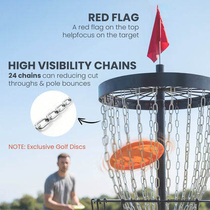 Soozier 24-Chain Portable Practice Basket for Disc Golf Target Stand, Lightweight Basket w/ Carry Bag Black and Silver
