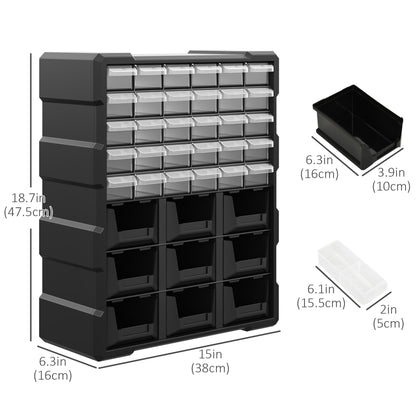 Plastic 39 Drawer Parts Organiser Wall Mount Storage Cabinet for Small Nuts Bolts Tool Set of 2 Black