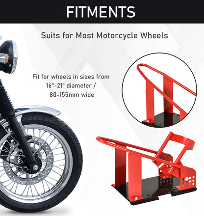 Motorcycle Wheel Chock with 12 Adjustable Pre-Drilled Holes, 990 lbs Capacity, Red