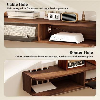 71" Floating TV Stand for TVs up to 75 Inch, Wall Mounted Media Console with Flip Drawer and 2 Open Shelves, Walnut