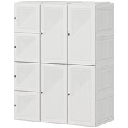 Portable Wardrobe, Foldable Plastic with 8 Compartments, 2 Hanging Rods and Magnetic Doors, White