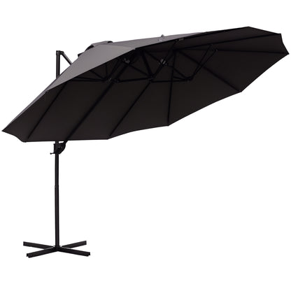 Outdoor Patio Umbrella Offset Cantilever Umbrella with Twin Canopy Sunshade Umbrella with Lift Crank Grey